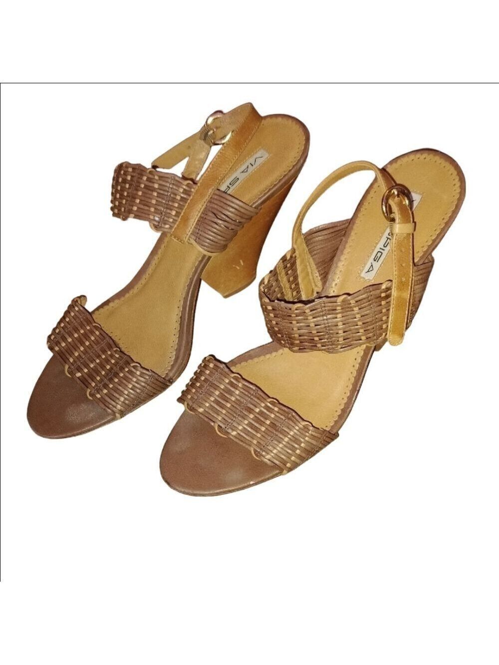 Via Spiga Brown Woven Heels Wooden Wedge